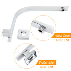 Chrome Square 12" Large Rainfall Shower Head Rose Brass Gooseneck Wall Arm Set