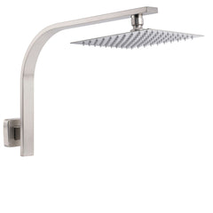 Brushed Nickel Silver Square 8" Rain Shower Head & Brass Gooseneck Wall Arm Set