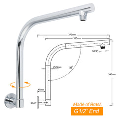WELS 8" Round Rainfall Shower Head + 360° Swivel Gooseneck Wall Arm Set