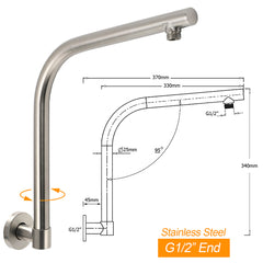 Brushed Nickel 8" Round Rainfall Shower Head 360°Swivel Gooseneck Wall Arm Set