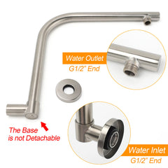 Brushed Nickel 8" Round Rainfall Shower Head 360°Swivel Gooseneck Wall Arm Set