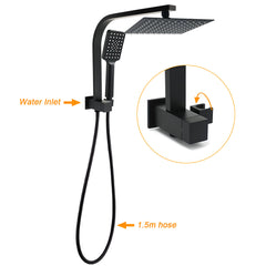 WELS Matt Black 8" Shower Head 3 Modes Handheld Gooseneck Arm Square 2in1 Set Twin Taps