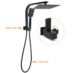 Matt Black Square 10" SUS Shower Head 3 Modes Handheld Gooseneck Arm Twin Set