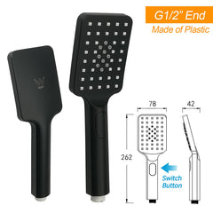 Matt Black Square 10" SUS Shower Head 3 Modes Handheld Gooseneck Arm Twin Set