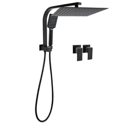 Matt Black Twin Set 12" Large Shower Head 3 Modes Handheld Gooseneck Arm Wall Taps