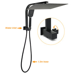 WELS Matt Black Dual Set 16" Extra Large Shower Head 3 Modes Handheld Gooseneck Arm Diverter