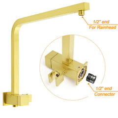 WELS Brushed Gold Twin Shower 8" Rain Head Handheld Diverter Wall Arm Square