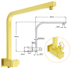 WELS Brushed Gold Twin Shower 8" Rain Head Handheld Diverter Wall Arm Square Mixer