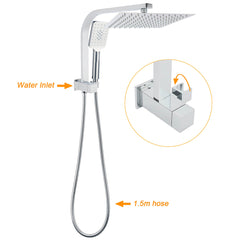 WELS Chrome 2in1 10" Square Rain Shower Head Handheld Spray Diverter Wall Arm Taps Set
