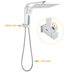 WELS Square Chrome 12" Shower Head 3 Mode Handheld Diverter Wall Arm 2in1 Set + Mixer