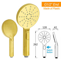 WELS Brushed Gold Round Twin 8" Shower Head Set Diverter Wall Arm Single Mode Handheld
