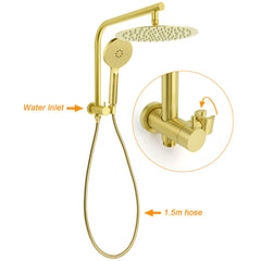 Brushed Gold Round Large 12" Rain Shower Head 3 Mode Handheld Wall Arm Mixer Set