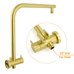 WELS Brushed Gold Round 2in1 Shower Head Set Diverter Wall Arm Stainless Steel Handheld + Taps