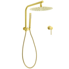 Brushed Gold Round Large 12" Rain Shower Head Stainless Steel Spray Handheld Wall Small Face Mixer Set