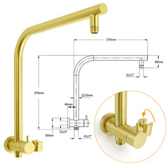 Brushed Gold Round Large 12" Rain Shower Head Stainless Steel Spray Handheld Wall Small Face Mixer Set