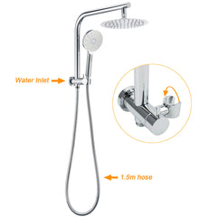 WELS Twin Shower 8" Round Chrome Head 3 Mode Handheld Rose Gooseneck Arm Mixer Set
