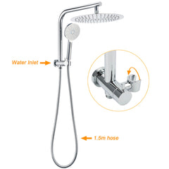 WELS Chrome Double Round Shower Head Set 12" Rainfall & 3 Mode Handheld Gooseneck Arm Twin Taps