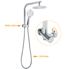 WELS Twin Shower Set 8" Rain Head 3 Modes Handheld Diverter Gooseneck Wall Arm + Mixer