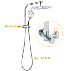 WELS 2in1 Round 12" Shower Head 3 Mode Handheld Gooseneck Arm Diverter Set Drill Free + Taps