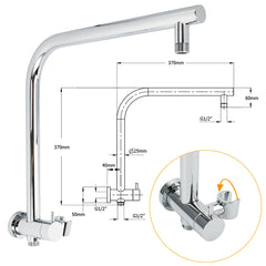 WELS 2in1 Round 12" Shower Head 3 Mode Handheld Gooseneck Arm Diverter Set Drill Free + Taps