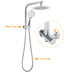 WELS Round 9" Twin Shower Head 3 Mode Handheld Gooseneck Wall Arm 2 in 1 Combo Mixer Set