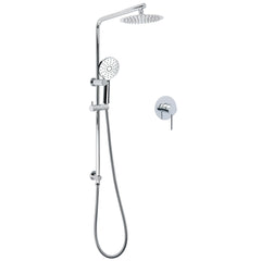 Chrome Round 8" Rainfall Shower Head 3 Modes Handheld Rose Silde Rail Twin Set Mixer