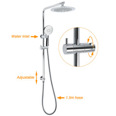 WELS Chrome 9" Rain Shower Head 3 Modes Handheld Rose Slide Rail Set Twin Taps