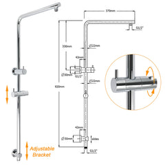 Chrome Double Square 8" Shower Head Set 3 Function Handheld Rail Diverter Arm