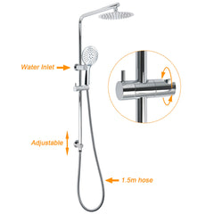 Chrome Double Square 8" Shower Head Set 3 Function Handheld Rail Diverter Arm