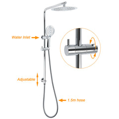 WELS Chrome 10" Rain Shower Head Round Handheld Sliding Rail Diverter Arm Twin Set Mixer
