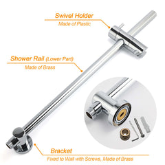 Chrome 9" Plastic Rain Shower Head 3 Modes Handheld Rose Slide Rail Diverter Switch Set