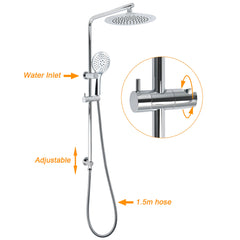 Chrome 9" Plastic Rain Shower Head 3 Modes Handheld Rose Slide Rail Diverter Switch Set