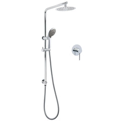 WELS Chrome Dual 8" Slim Rain Shower 5 Modes Rose Mixer Valve Sliding Rail Set + Mixer