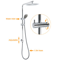 WELS Chrome Dual 10" Slim Rain Shower 5 Modes Handset Mixer Valve Sliding Rail + Single Mixer