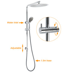 Chrome Dual Shower 12" Slim Rain Head 5 Modes Handheld Sliding Rail Inbuilt Diverter + Single Mixer