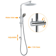 WELS Chrome Round 9" Rain Shower Head 5 Modes Massage Handheld Sliding Rail Set Mixer