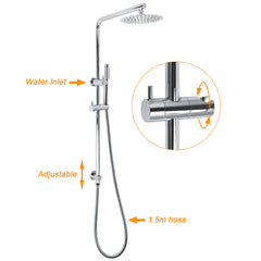 Bathroom Round 8" Rain Shower Head Single Mode Brass Handheld Spray Rail Arm Set