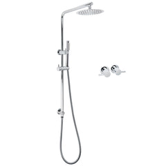 WELS Bathroom Round 8" Rain Shower Head Single Mode Brass Handheld Spray Rail Arm Set Twin Taps