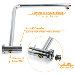 WELS 2 In 1 Shower Head Set Sliding Rail 3 Mode Handheld Arm 10" Round Chrome Mixer