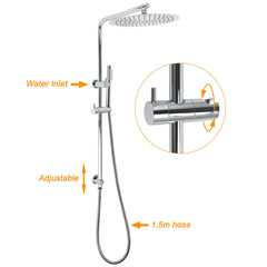 12" Rainfall + Brass Handheld Twin Shower Heads Rail Diverter Arm Round Set