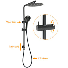Matt Black Dual Shower 12" Large Shower Rain Head + Handheld Silde Wall Rail Set