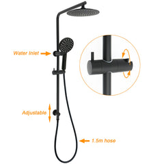 WELS Matt Black 2in1 Round 9" Rainfall Shower Head & 3 Modes Handheld Silde Rail Taps Set