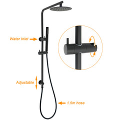 Matt Black Round 8" Rain Shower Head 3 Mode Handheld 2 in 1 Wall Arm Mixer Set