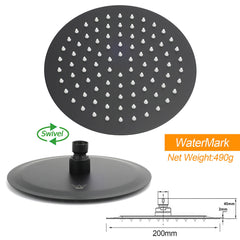 Matt Black Round 8" Rain Shower Head 3 Mode Handheld 2 in 1 Wall Arm Mixer Set