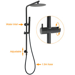 Matt Black Round 10" Rain Shower Head Brass Handheld Slide Rail Riser Arm Mixer Set