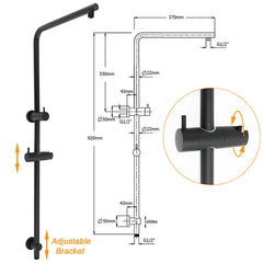 Matt Black Round 10" Rain Shower Head Brass Handheld Slide Rail Riser Arm Mixer Set