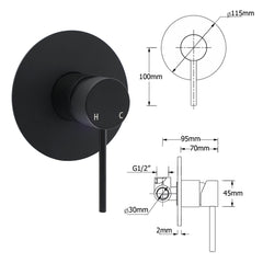 Matt Black Round 300mm Rain Shower Head Brass Handheld Riser Rail Set Diverter Mixer