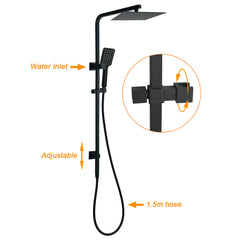 Matt Black Twin Shower Set Square 10" Rain Head 3 Modes Handheld Wall Arm Rail + Mixer