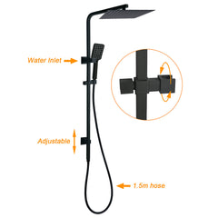 Dual Shower Square Large 12" Rainfall Head 3 Modes Handheld Wall Rail Mixer Matt Black