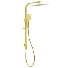 Brushed Gold Square Shower 10" Large Rain Head Handheld Silde Rail Arm 2in1 Set